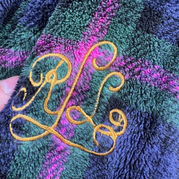 Lauren Ralph Lauren green and purple fuzzy plaid robe - Picture 3 of 4
